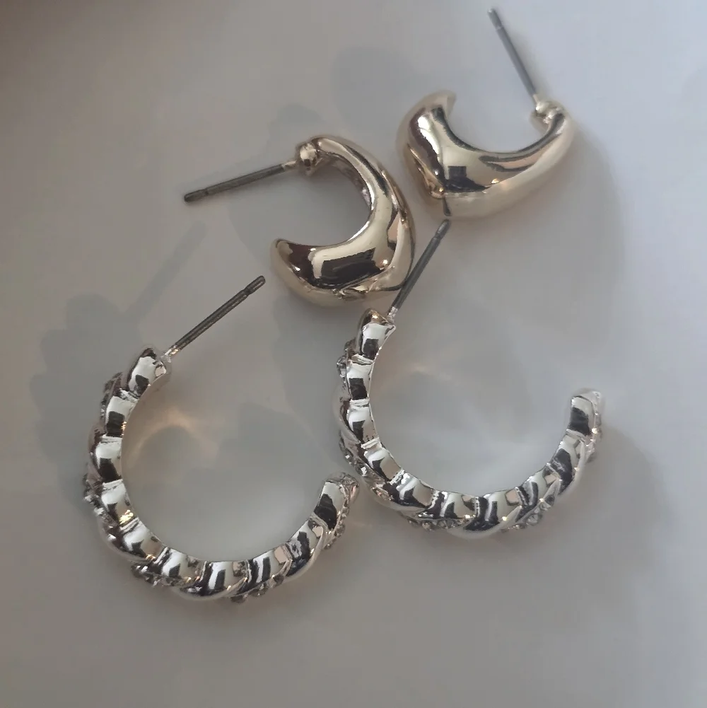 Anne Klein Women Elegant Silver and Gold Hoop Earrings Set New